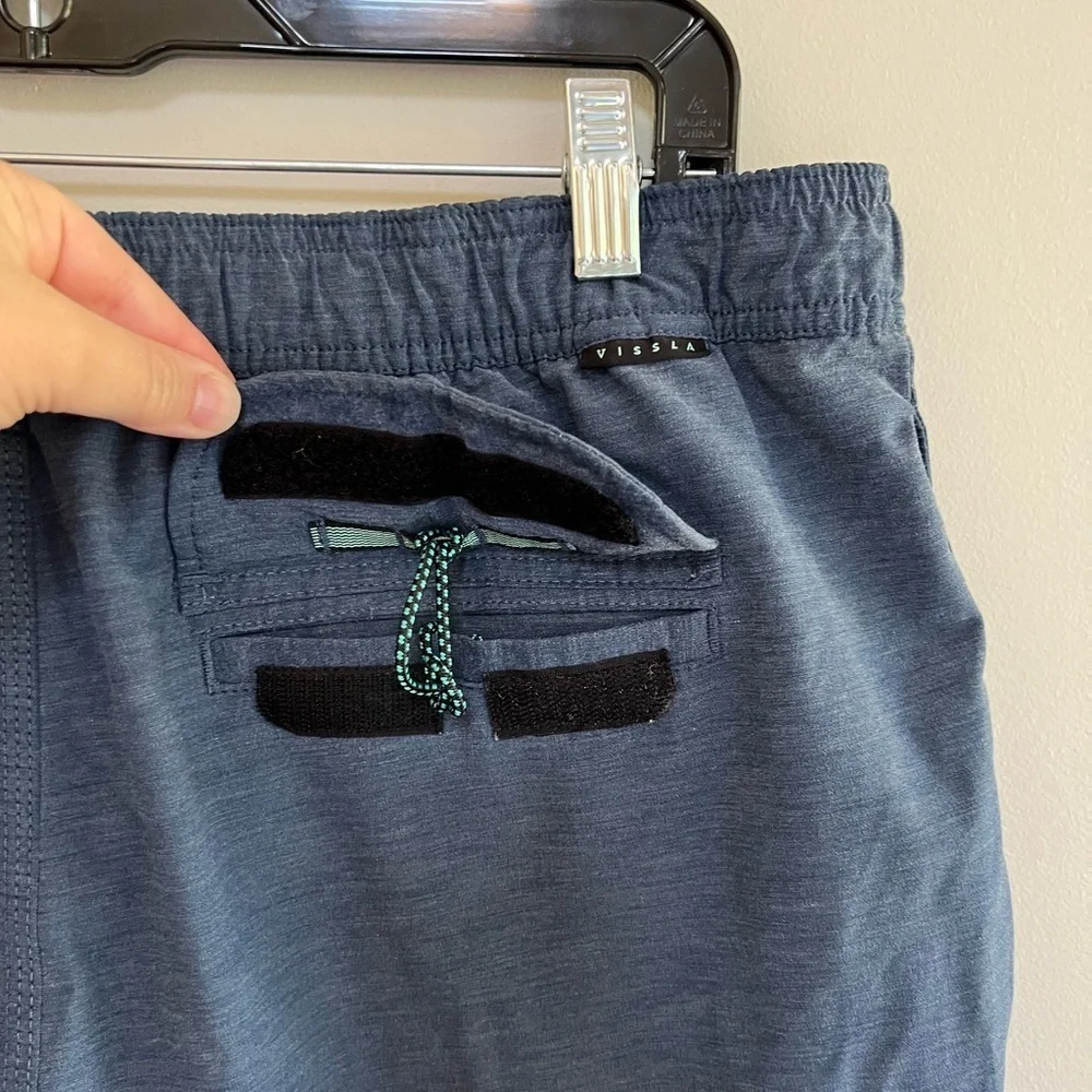Vissla Men's Solid Sets 17.5” Ecolastic Swim Trunks in Dark Denim Blue, size XL